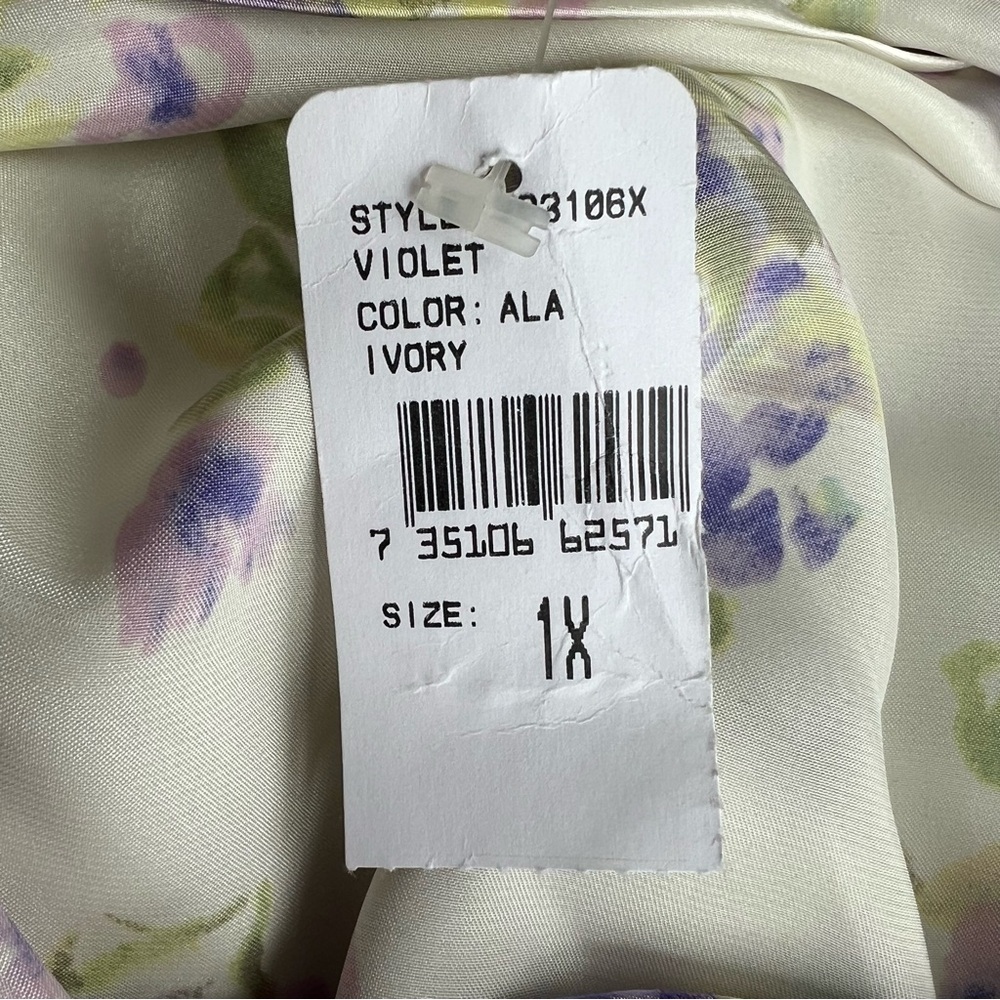 Natori for Saks Fifth Avenue Cream and Purple Floral Print Slip Dress Chemise 1X - Picture 10 of 16
